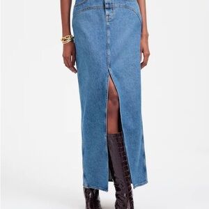 Madewell Classic Blue Denim Jeans Skirt Maxi with Front Slit